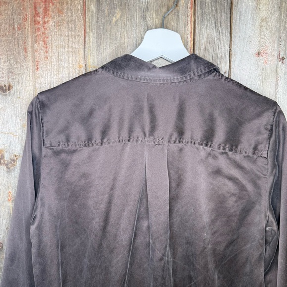 Madewell Washed Silk Charmuse Button Front Flap Pocket Shirt in Carob Brown - Picture 5 of 11